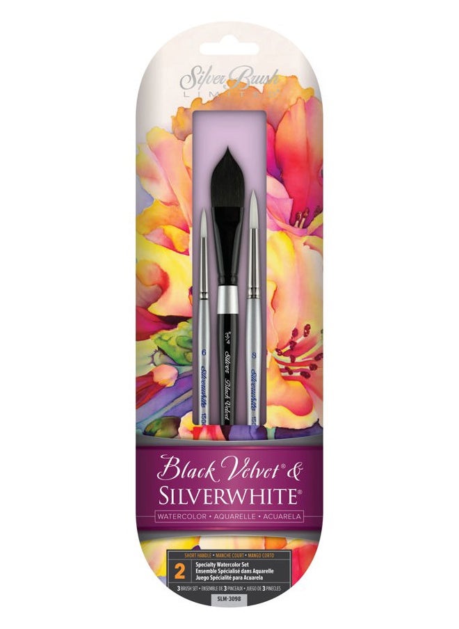 Silver Brush Limited SLM-3099 Susan Louise Moyer Basic Set, Paintbrushes for Watercolor, Gouache, Inks, & Dyes, Set of 3, Size 3/4 Inch Oval and Sizes 6 and 8 Round Paintbrushes, Short Handle  - Image 1