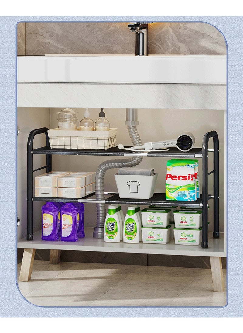 Magic Park Under Sink Kitchen Rack Cabinet Shelf Organizer 2 Tier Kitchen Sink Dish Rack with 8 Removable Panels Under Shelf Storage Organize Holder for Kitchen Bathroom White  - Image 2