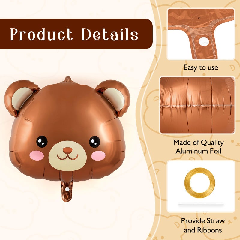 YOTHORN 10 Pcs Large Bear Balloons,22 Inch Bear Head Balloon Brown Bear Foil Balloons,Bear Shaped Animal Balloons for Birthday Party Baby Shower Jungle Theme Party Decoration - Image 5