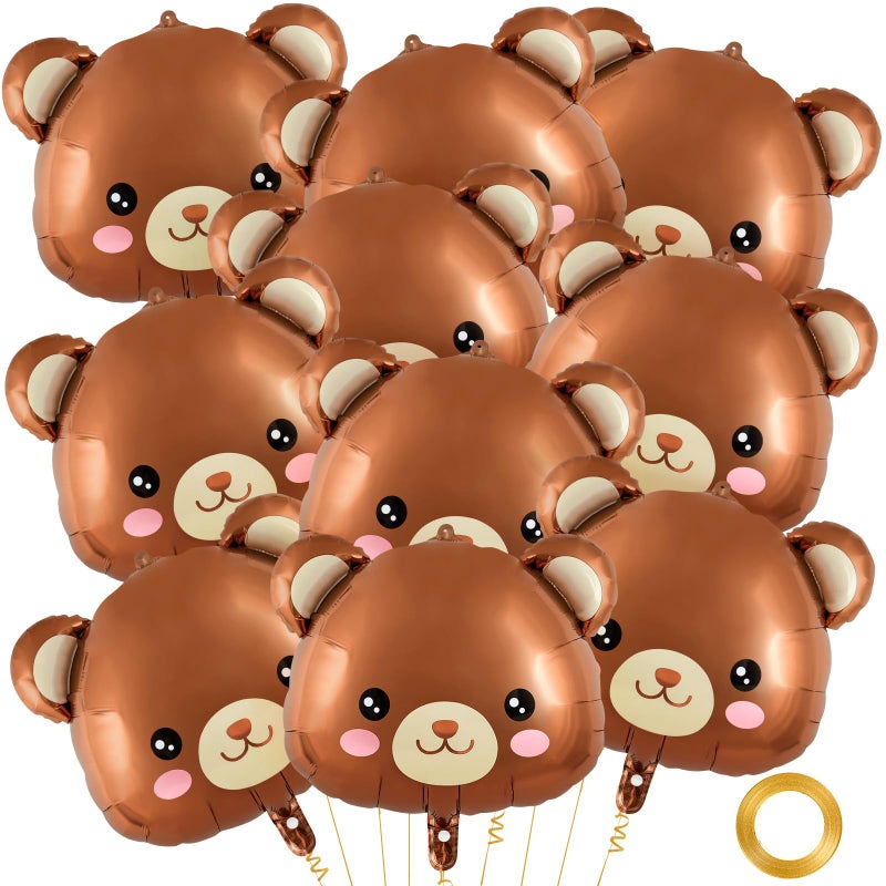 YOTHORN 10 Pcs Large Bear Balloons,22 Inch Bear Head Balloon Brown Bear Foil Balloons,Bear Shaped Animal Balloons for Birthday Party Baby Shower Jungle Theme Party Decoration - Image 1