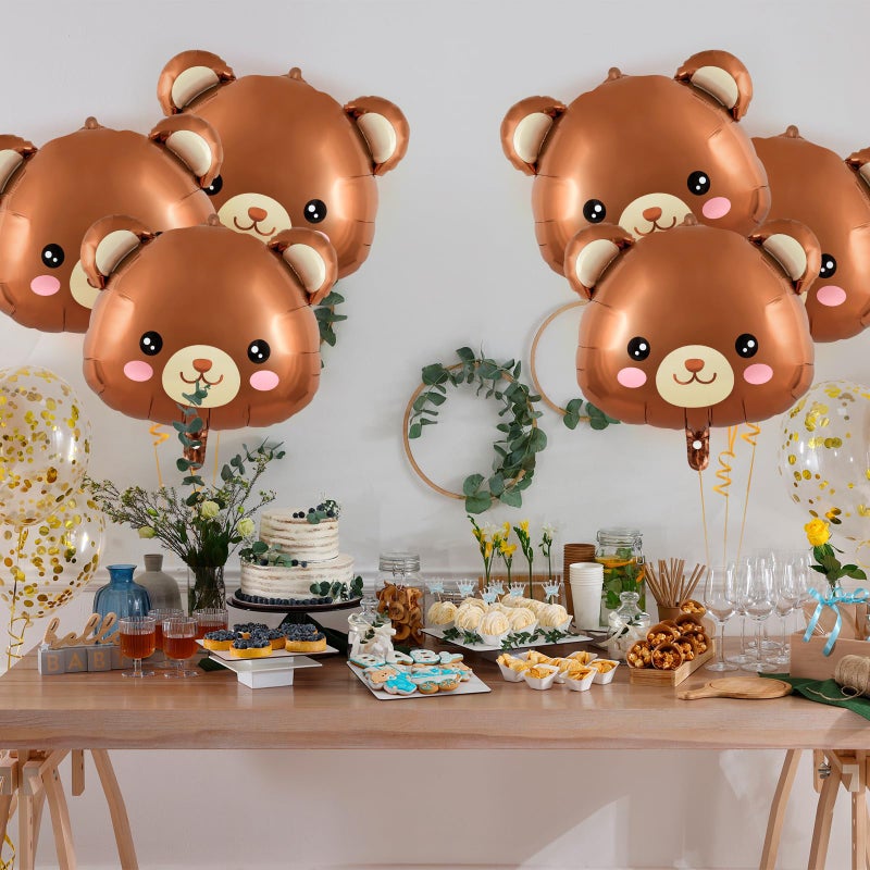 YOTHORN 10 Pcs Large Bear Balloons,22 Inch Bear Head Balloon Brown Bear Foil Balloons,Bear Shaped Animal Balloons for Birthday Party Baby Shower Jungle Theme Party Decoration - Image 3