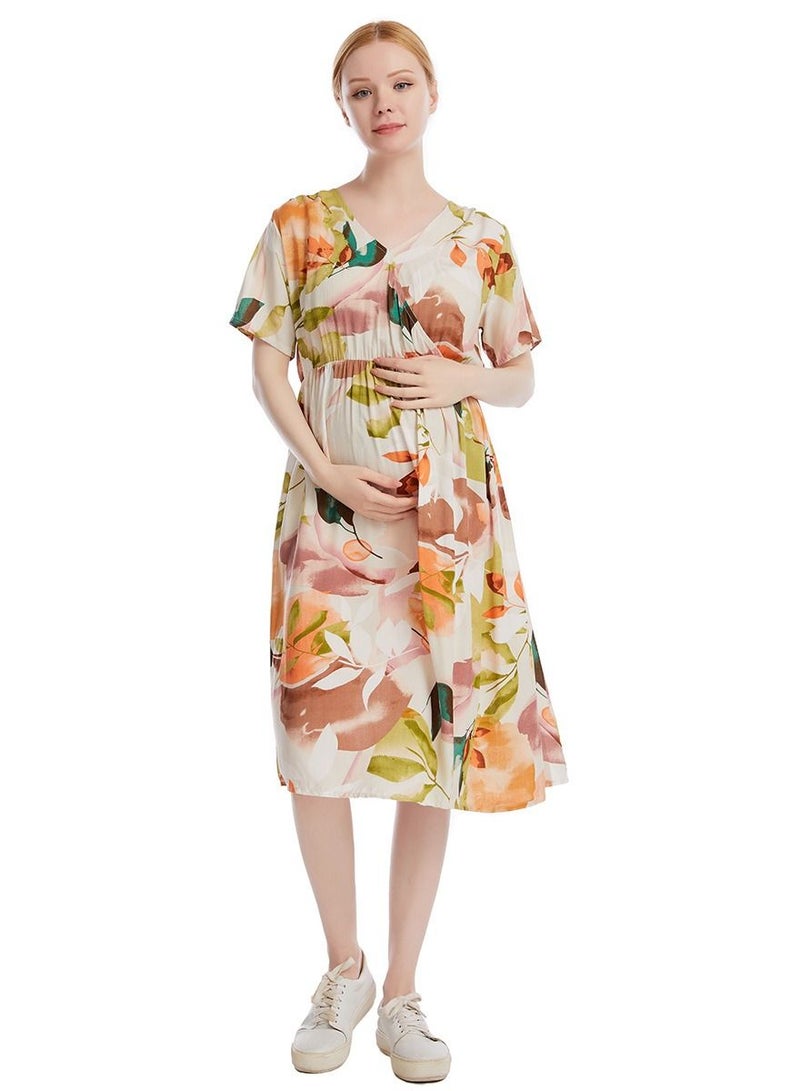 Loquat Maternity Floral Print Dress Multicolor  - Image 1