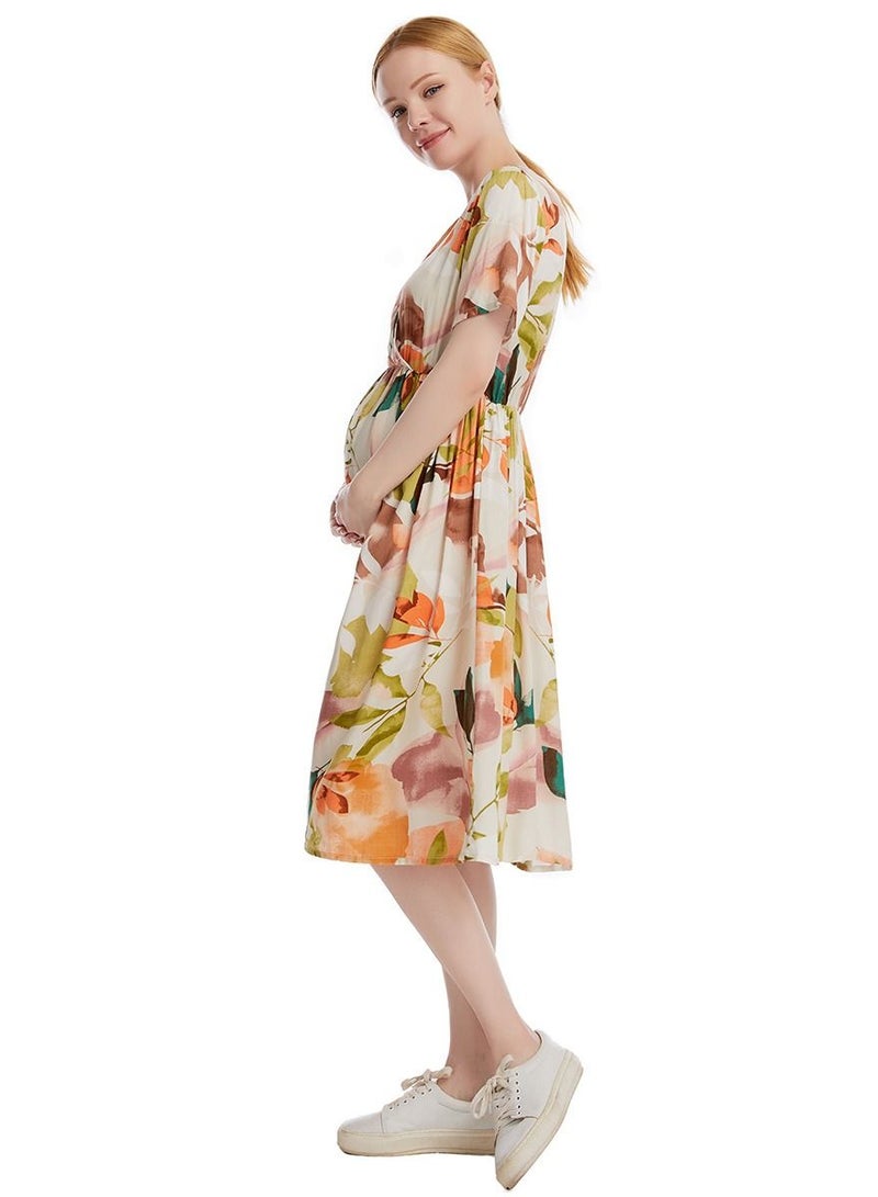 Loquat Maternity Floral Print Dress Multicolor  - Image 2