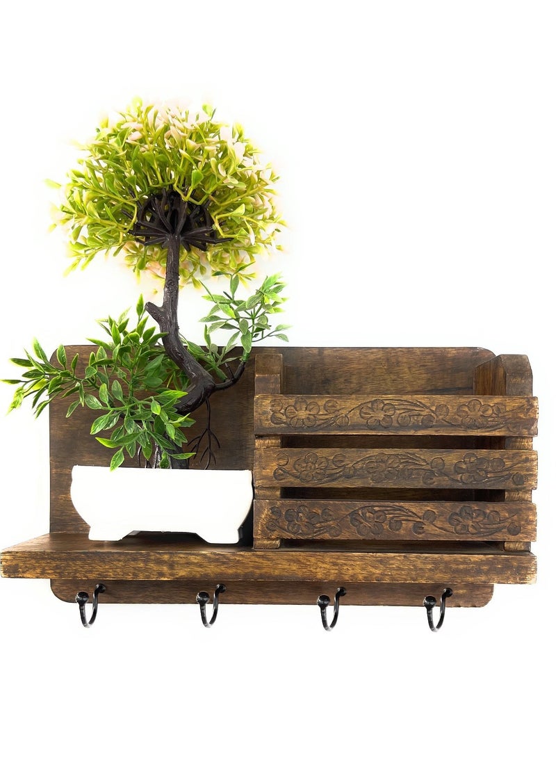 Souq DESIGNS Wall Mounted Rustic Wooden Hooks for Hanging - Wall Hooks Entryway Kitchen Hanger - Hanging Organizer Decorative Holder - Key Holder for Wall - Door Hook Clothes Hanger Shelf  - Image 1