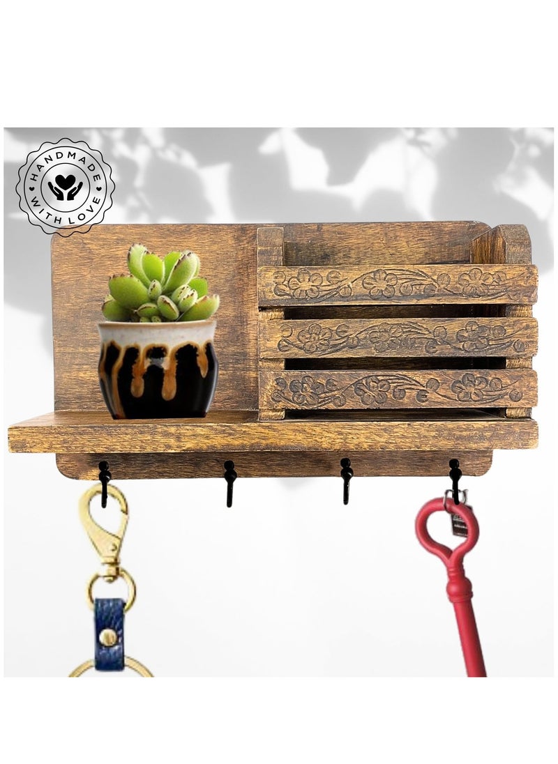 Souq DESIGNS Wall Mounted Rustic Wooden Hooks for Hanging - Wall Hooks Entryway Kitchen Hanger - Hanging Organizer Decorative Holder - Key Holder for Wall - Door Hook Clothes Hanger Shelf  - Image 2