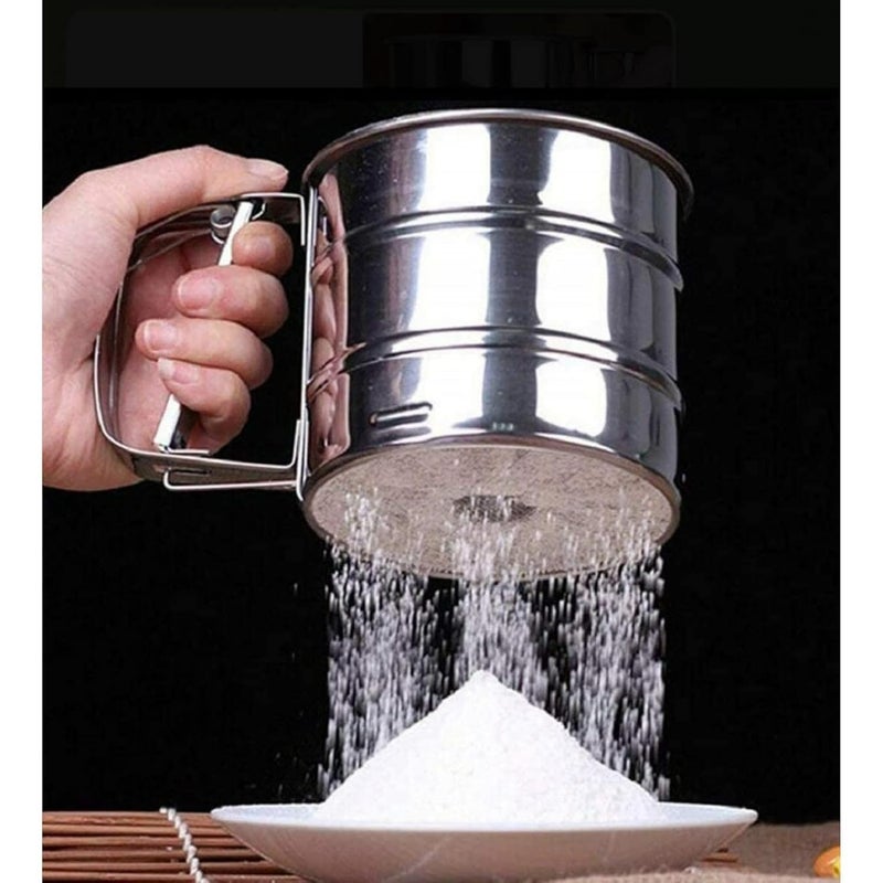 Yougov Yougov Baking Stainless Steel Shaker Small Size Sieve Cup Manual Flour Sifter with Measuring Scale Mark for Flour Icing Sugar Baking Icing Sugar Sifter Steel Sifter for Baking 1 PCS  - Image 2