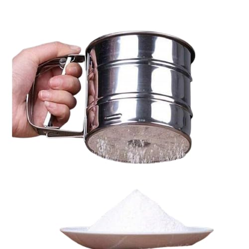 Yougov Yougov Baking Stainless Steel Shaker Small Size Sieve Cup Manual Flour Sifter with Measuring Scale Mark for Flour Icing Sugar Baking Icing Sugar Sifter Steel Sifter for Baking 1 PCS  - Image 1