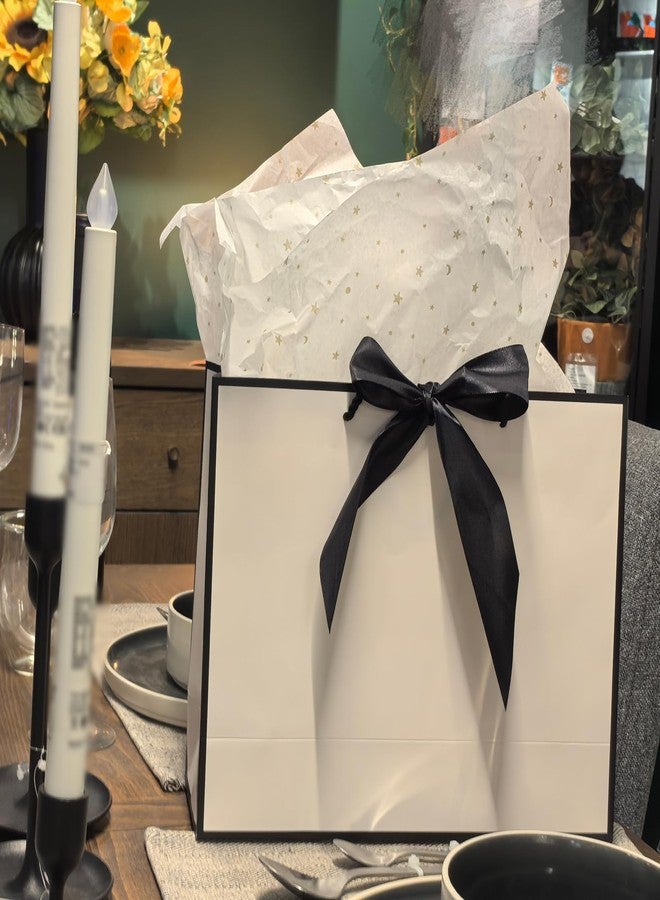 TKSBAG 12PCS Gift Bags Medium Size with Handles, 12.5 x 9.8 x 4.3 In White Black Thank You Bags with Bow Ribbon for Wedding, Birthday, bridesmaid, Groomsmen, Party Favors, Back to School, Summer Party - Image 2