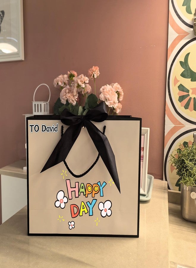 TKSBAG 12PCS Gift Bags Medium Size with Handles, 12.5 x 9.8 x 4.3 In White Black Thank You Bags with Bow Ribbon for Wedding, Birthday, bridesmaid, Groomsmen, Party Favors, Back to School, Summer Party - Image 5