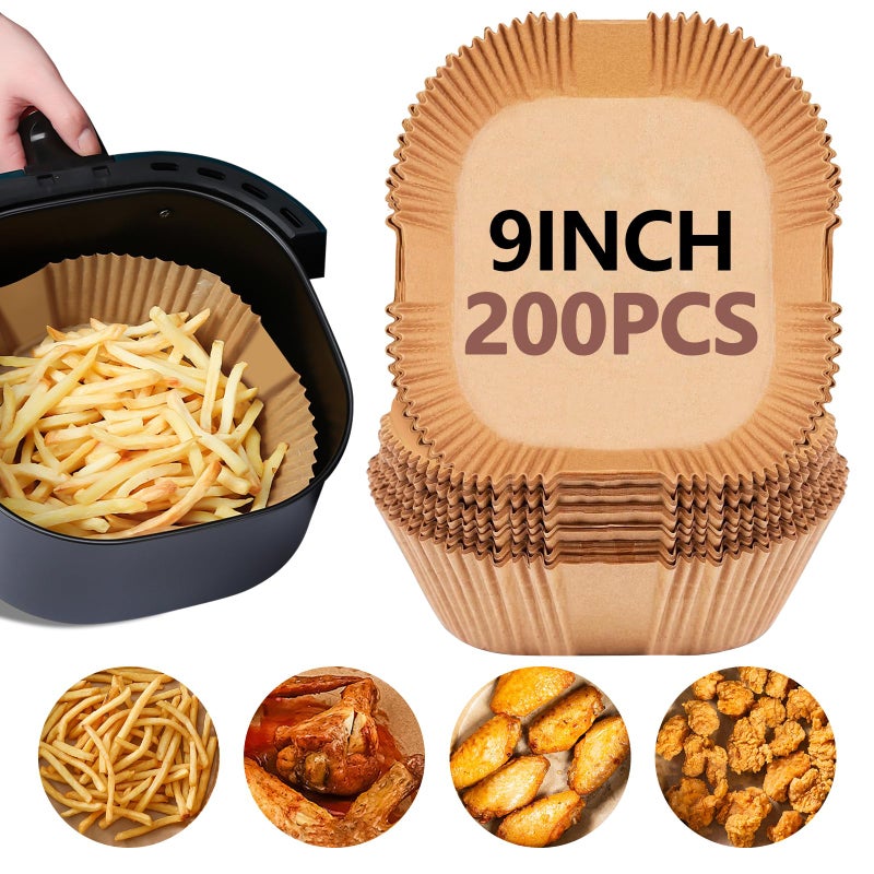 UBeesize 9 Inch Air Fryer Paper Liners,200 PCS Parchment Paper, Air Fryer Disposable Paper Liner for Microwave, Non-Stick Air Fryer Liners Square Free of Bleach - Image 1