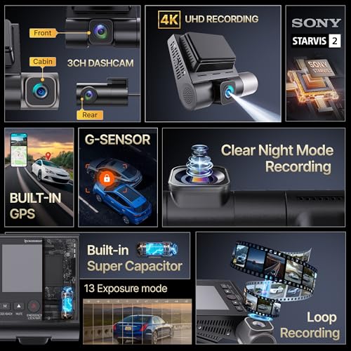 Crossbeats RoadEye DC04 4K Dash Cam for Car | Cabin, Front and Rear 3 Channel Dashcam for car | Sony STARVIS 2 Sensor | Built-in GPS | WiFi | Night Parking Mode |256GB |Smart App 12M Warranty (Black) - Image 2