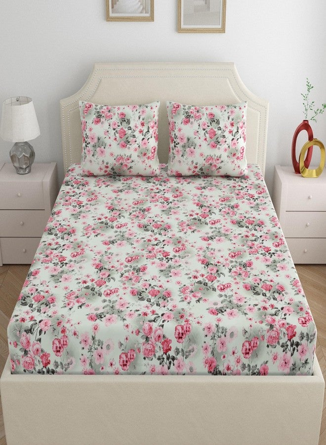 Dreamscape Microfiber Wrinkle & Fade Resistant Double Bedsheet with 2 Pillow Covers (Size 87 x 94 inches, 140TC, Colour - Pink) - Image 2