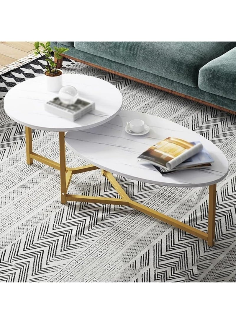 DubaiGallery - coffee table Nordic White Round Nesting Table Small Coffee Table, White Natural Tabletop, Suitable for Living Room Office Hotel Furniture - Image 1