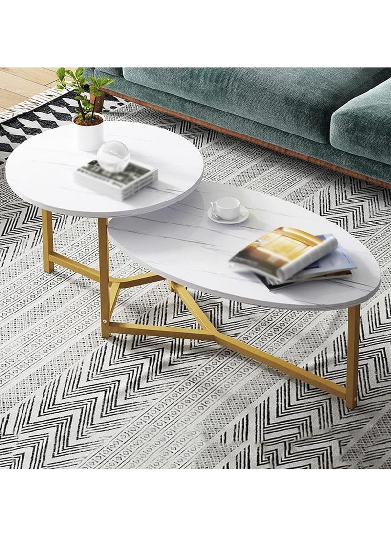 DubaiGallery - coffee table Nordic White Round Nesting Table Small Coffee Table, White Natural Tabletop, Suitable for Living Room Office Hotel Furniture - Image 1