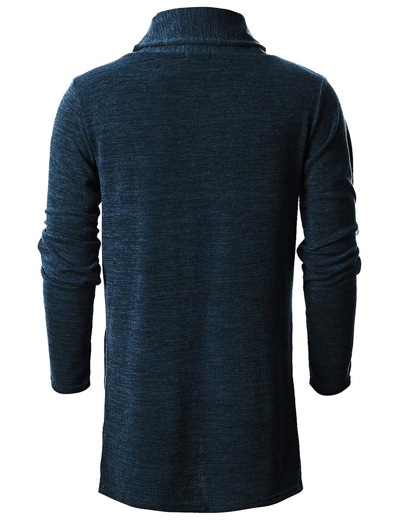 Ohoo Mens Long Sleeve Draped Lightweight Open Front Shawl Collar Longline Cardigan / DCC026-NAVY-XXL - Image 3