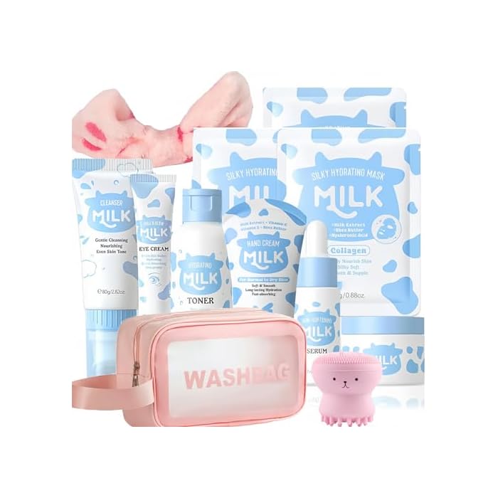 Milk Skin Care Set for Kids, 12 IN 1 Moisturizing & Gentle Milk Skincare for Girls 10-12, Skin Care Set For Kids Girl Ages 8-12 Birthday Gifts, Face Care Kit, Skin Care for Teens, Korean Skin Care