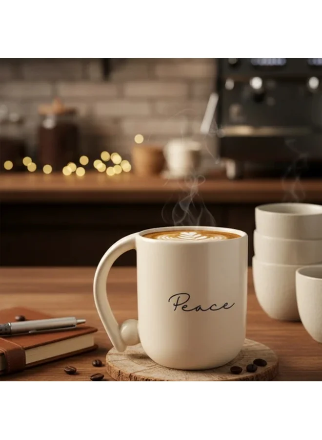 Tohfa Luxe Tohfa Luxe Peace Calligraphy Ceramic Mug with Loop Handle, 300ml - Ivory