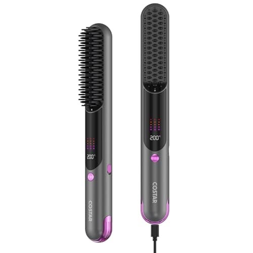 COSTAR Cordless Hair Straightener Brush - Portable Straightening Brush for Travel, Type-C Charging, Mini Hot Straightening Comb for Women & Men, Ceramic Coating, Lightweight for Touch-ups, Anti-Scald - Image 1