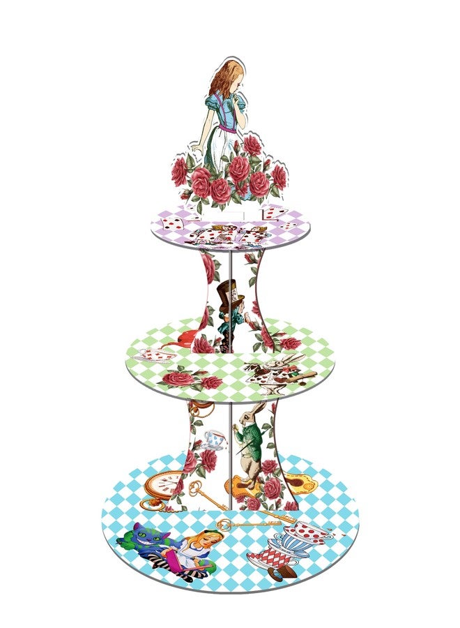 CC HOME Tea Party Cupcake Stand 3 Tier Floral Party Supplies Cake Stand for Birthday Decorations - Image 1