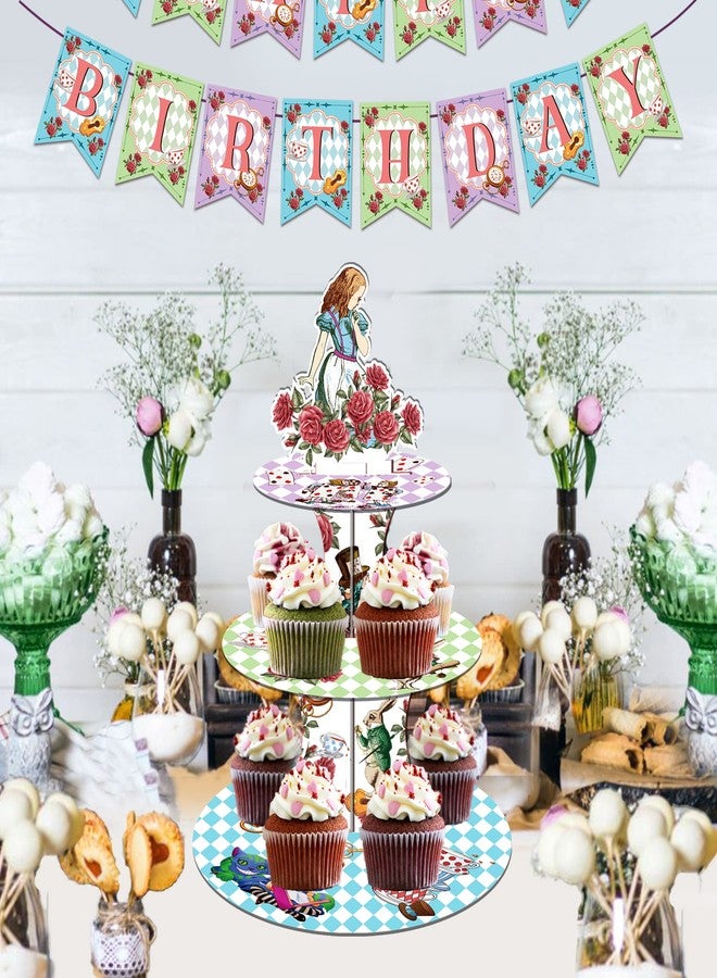 CC HOME Tea Party Cupcake Stand 3 Tier Floral Party Supplies Cake Stand for Birthday Decorations - Image 5