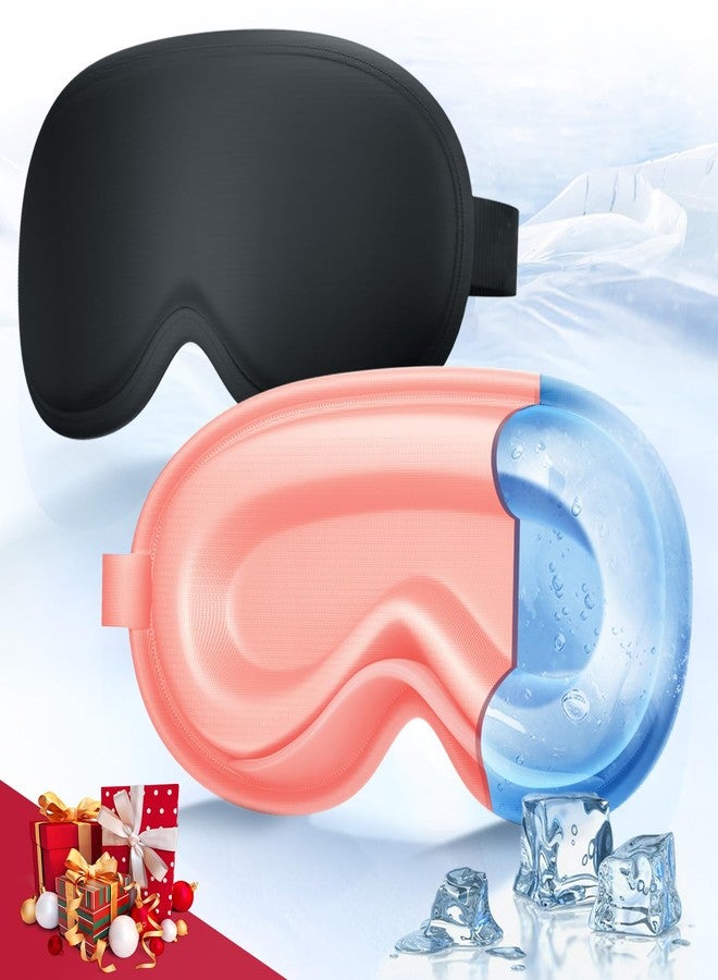 Luguiic 2 Pack 3D Cooling Gel Eye Mask - Reusable Cold Sleep Mask, Eyes Ice Pack with Hot & Cold Compress Therapy for Puffiness, Dark Circles, Dry Eyes, Headaches and Stress Relief (Black/Pink,2 Pack - Image 1