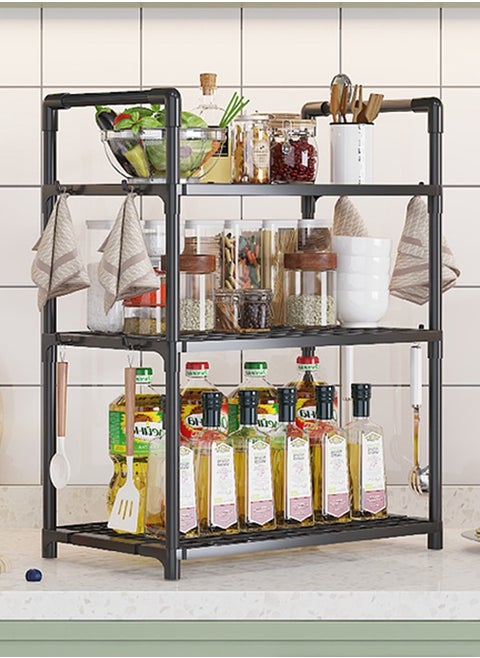 3 Tier Storage Shelves, Stable Kitchen Shelf Organizer, Storage Rack with Armrests, Removable Free Standing Rack with Hooks, Multipurpose Rack, Shelving Unit for Laundry Room,Living Room,Garage,Pantry,Study Room