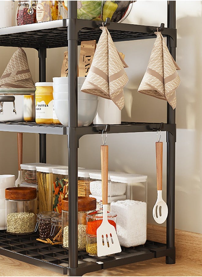 3 Tier Storage Shelves, Stable Kitchen Shelf Organizer, Storage Rack with Armrests, Removable Free Standing Rack with Hooks, Multipurpose Rack, Shelving Unit for Laundry Room,Living Room,Garage,Pantry,Study Room