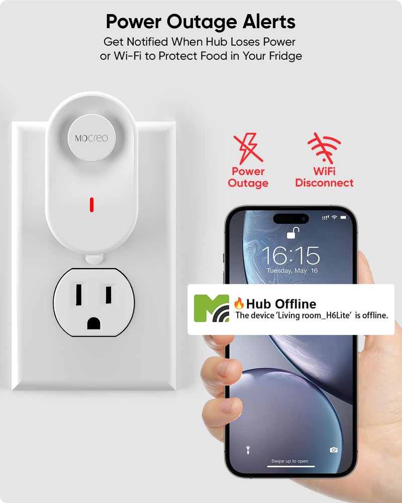 موكريو جهاز إنذار مقياس حرارة الفريزر WiFi، تنبيه عبر البريد الإلكتروني، إشعار التطبيق، تصدير سجلات البيانات، بدون رسوم اشتراك، مستشعر درجة حرارة لاسلكي عن بُعد للثلاجة والفريزر وحوض الاستحمام الساخن (عبوة من قطعتين) … - Image 3