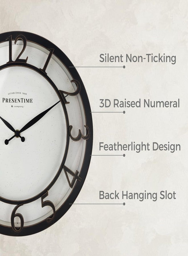 Presentime & Co 13" Farmhouse Series Wall Clock, Vintage Style, Retro Clock, Silent No Ticking, Raised 3D Arabic Numeral, Oil Rubbed Bronze Finish. - Image 2