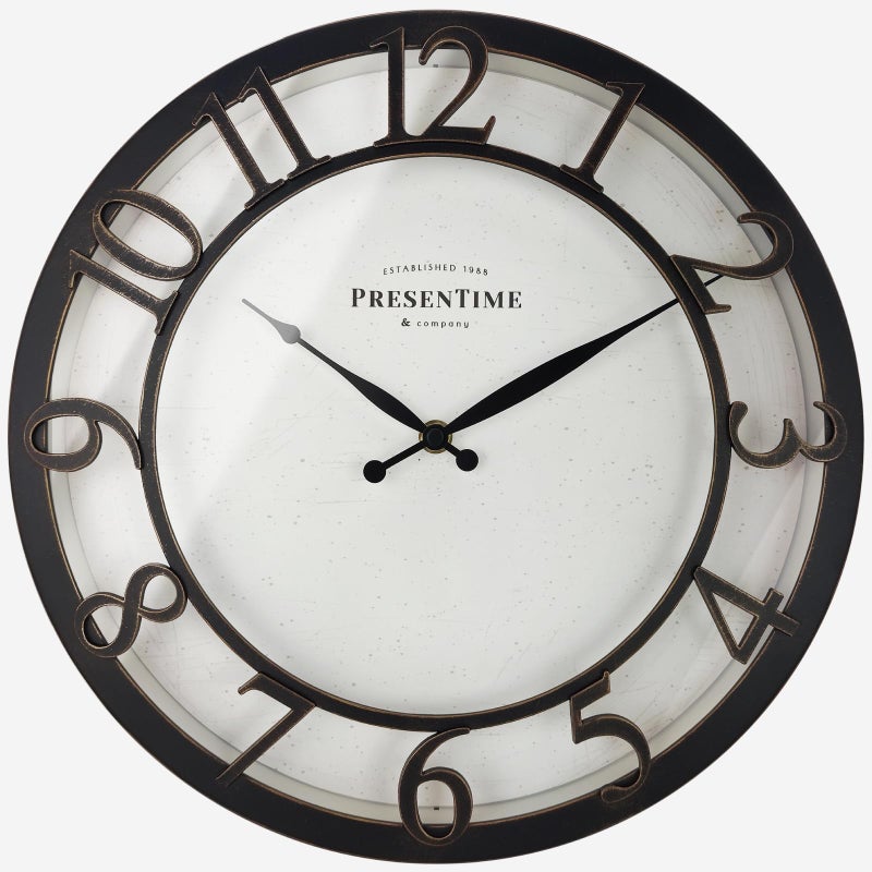 Presentime & Co 13" Farmhouse Series Wall Clock, Vintage Style, Retro Clock, Silent No Ticking, Raised 3D Arabic Numeral, Oil Rubbed Bronze Finish. - Image 1
