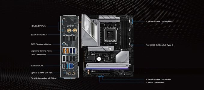 ASRock Amd B850 Livemixer Wifi 7 Socket Am5 Ryzen 9000/8000/7000 Series Ddr5 8000+ (Oc) Mhz 256Gb Atx Motherboard M.2 Sata3 6.0 Gb/S Pcie 5.0 Bios Flashback 1 Hdmi 1 Displayport - Image 3