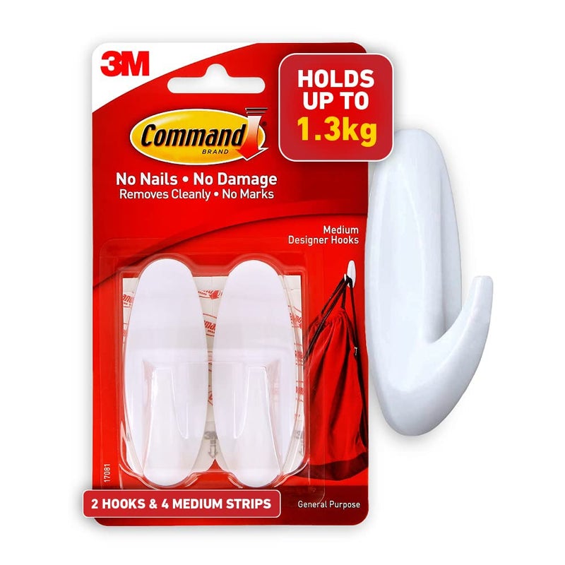 Command Command Plastic Medium Designer Wall Hooks Upto 13Kg Heavy Duty Hold Strongly Reusable Adhesive - Image 2