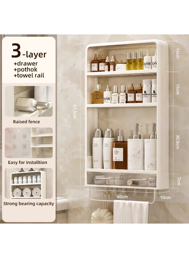 Raxoom 3-Tier Wall Mounted Bathroom Rack Organizer with Hooks & Drawer – Space-Saving Makeup, Toiletries & Shower Storage Shelf for Bathroom & Kitchen - Image 5