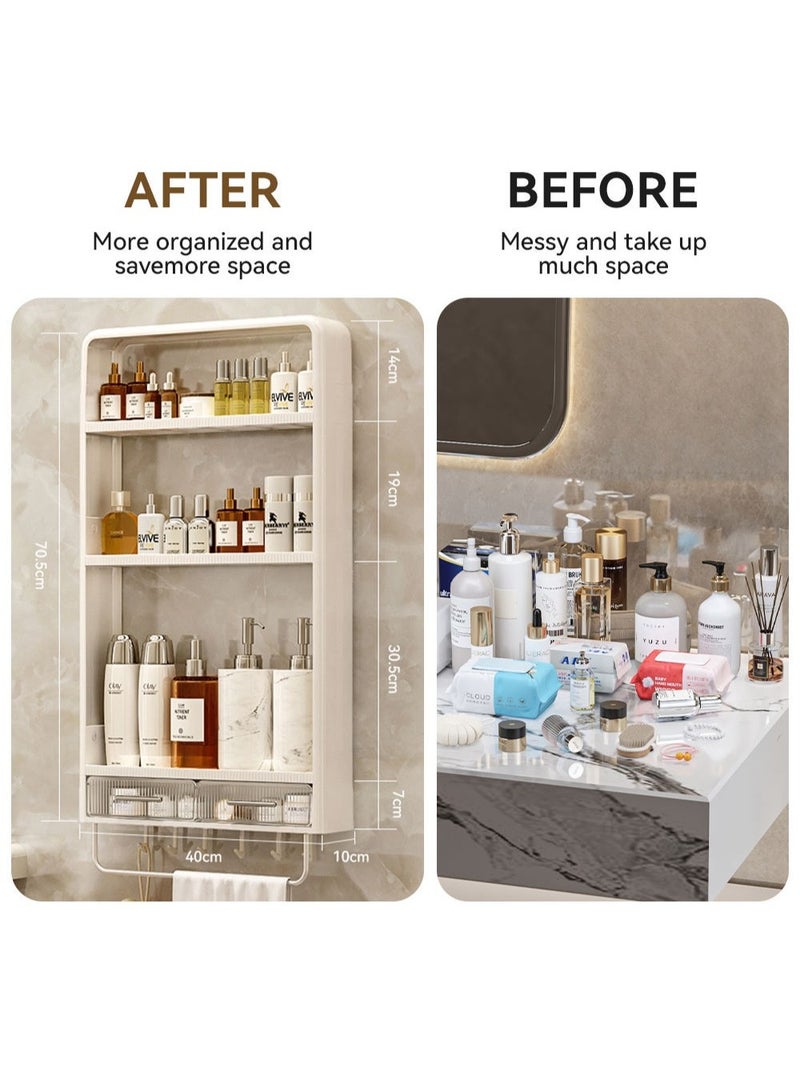 Raxoom 3-Tier Wall Mounted Bathroom Rack Organizer with Hooks & Drawer – Space-Saving Makeup, Toiletries & Shower Storage Shelf for Bathroom & Kitchen - Image 3