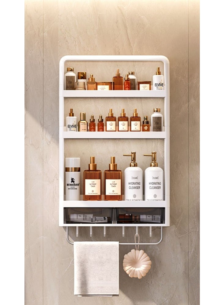 Raxoom 3-Tier Wall Mounted Bathroom Rack Organizer with Hooks & Drawer – Space-Saving Makeup, Toiletries & Shower Storage Shelf for Bathroom & Kitchen - Image 1