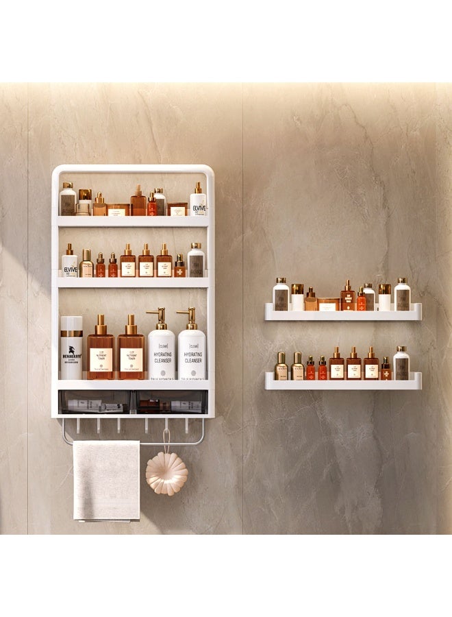 Raxoom 3-Tier Wall Mounted Bathroom Rack Organizer with Hooks & Drawer – Space-Saving Makeup, Toiletries & Shower Storage Shelf for Bathroom & Kitchen - Image 2