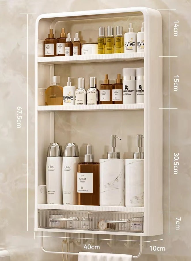 Raxoom 3-Tier Wall Mounted Bathroom Rack Organizer with Hooks & Drawer – Space-Saving Makeup, Toiletries & Shower Storage Shelf for Bathroom & Kitchen - Image 4