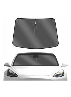 Sunshade for Tesla Model 3 2017-2023 Accessories, Windshield Sun Shade Thick 240T Reflective Polyester Front Window Cover Privacy Shield Foldable Car Visor Block Heat and Stay Cool