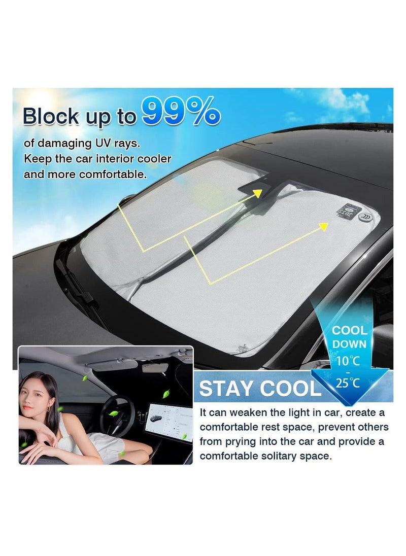 Y&D - Sunshade for Tesla Model 3 2017-2023 Accessories, Windshield Sun Shade Thick 240T Reflective Polyester Front Window Cover Privacy Shield Foldable Car Visor Block Heat and Stay Cool - Image 1