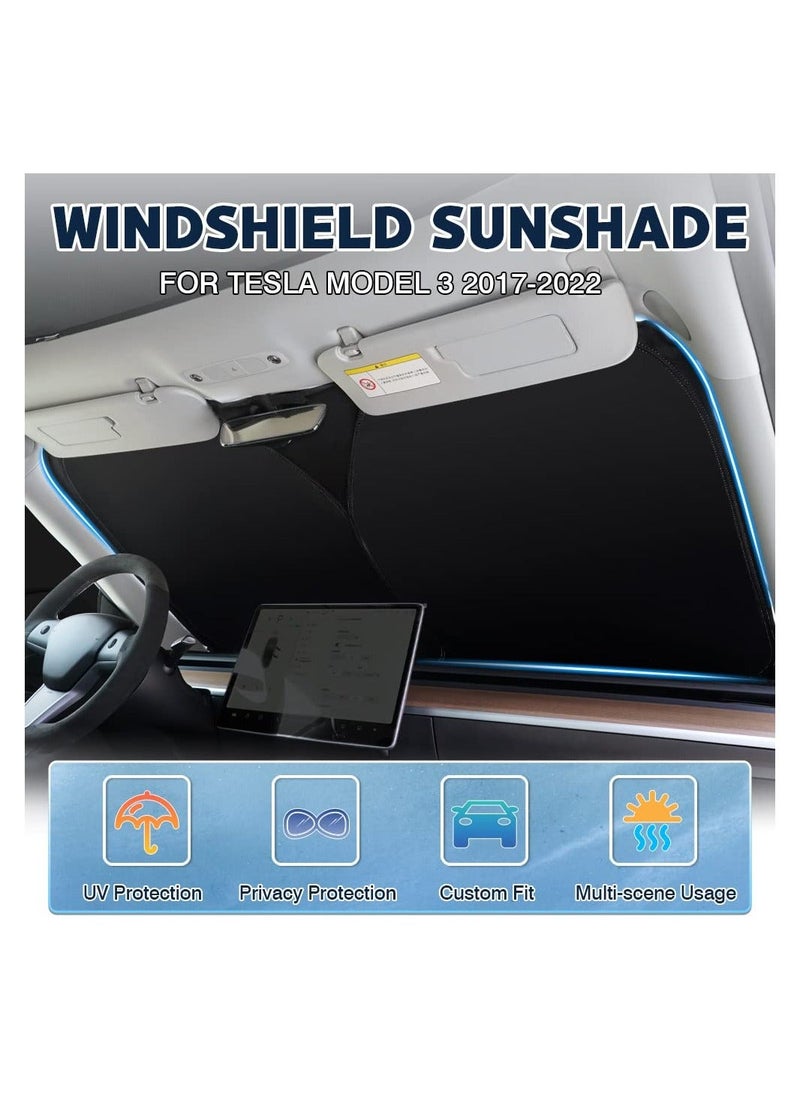 Y&D - Sunshade for Tesla Model 3 2017-2023 Accessories, Windshield Sun Shade Thick 240T Reflective Polyester Front Window Cover Privacy Shield Foldable Car Visor Block Heat and Stay Cool - Image 1
