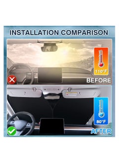 Y&D Sunshade for Tesla Model 3 2017-2023 Accessories, Windshield Sun Shade Thick 240T Reflective Polyester Front Window Cover Privacy Shield Foldable Car Visor Block Heat and Stay Cool  - Image 2