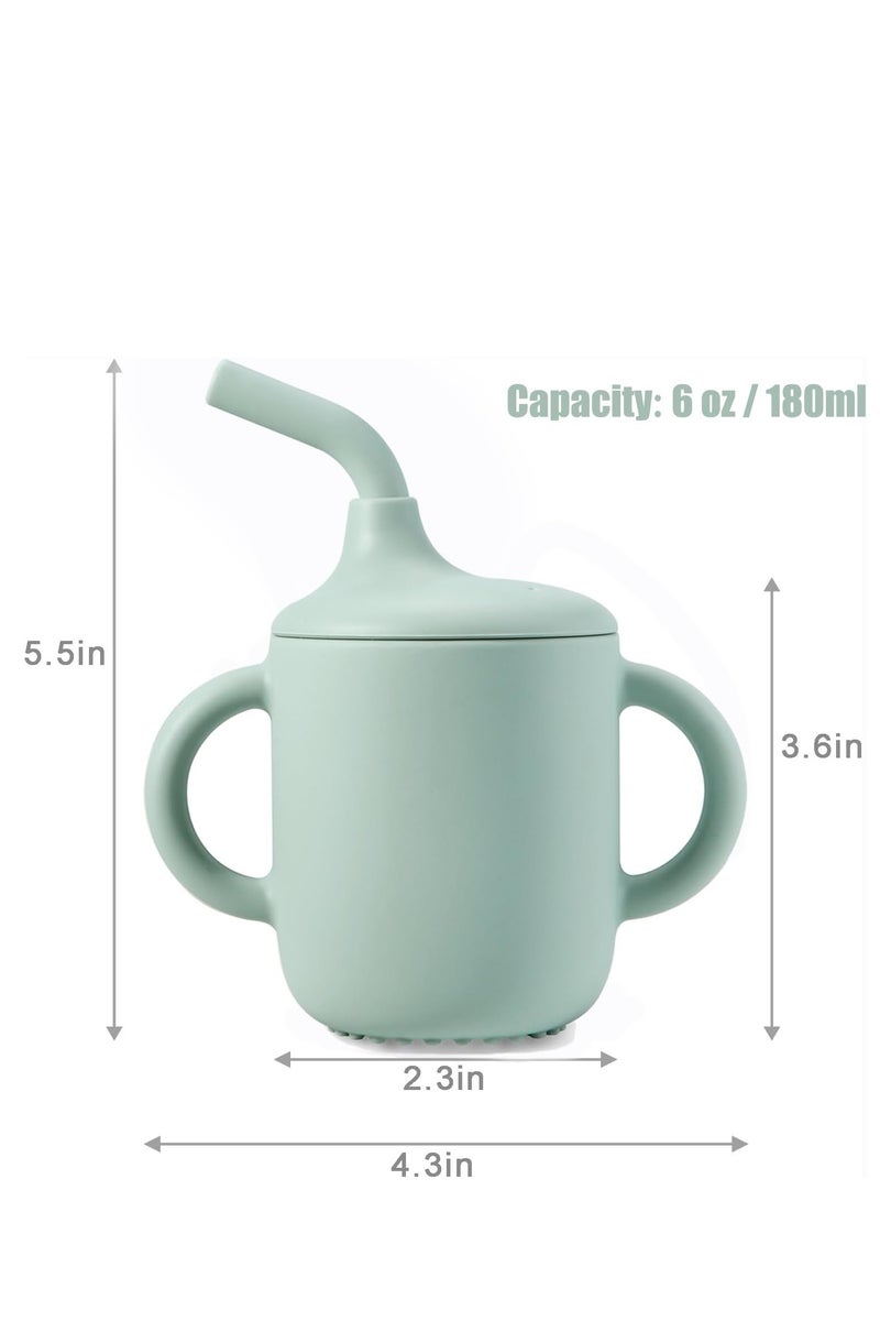 Flushrenic 2 Pack 100% Silicone Baby Straw Cups, Toddler Sippy Cup for Babies 6-12-18 Months, Spill Proof Tiny Drinking Training Cup with Handles & Straw for Baby and Toddler (Pink Green) - Image 2