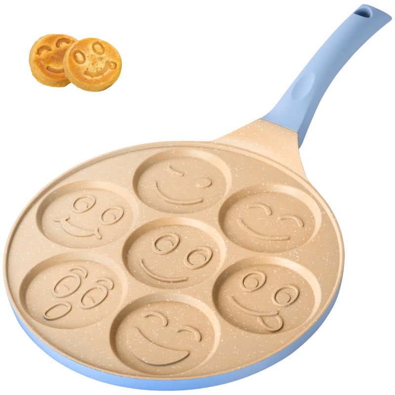 Erreke Pancake Pan Non Stick Crepe Pan All Types of Kitchens and Induction Hobs Fun Design for Kids and Cooking Soft Touch Handle 26 cm Blue Color