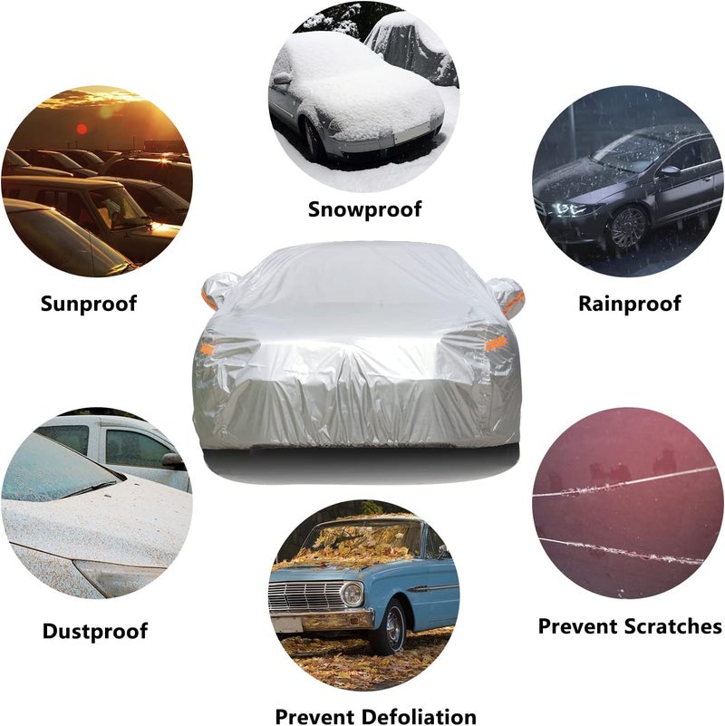 SEAZEN Car Cover with Zipper,2 Layer Full Car Covers Waterproof All Weather,UV Protection Snowproof Dustproof,Universal Car Cover (Fit Sedan-Length Up to 200”) - Image 2
