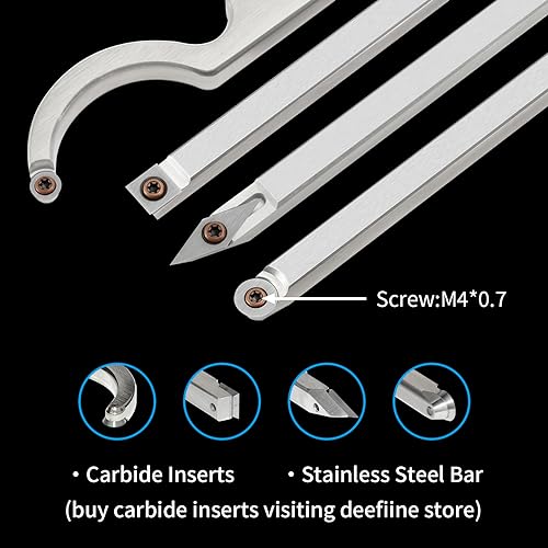 DEEFIINE Carbide Tip Wood Lathe Turning Tool Kit, Lathe Roughing and Finishing Hollow Tool Interchangeable Aluminum Alloy Handle with Diamond Round Square Carbide Inserts (Metal handle) - Image 2