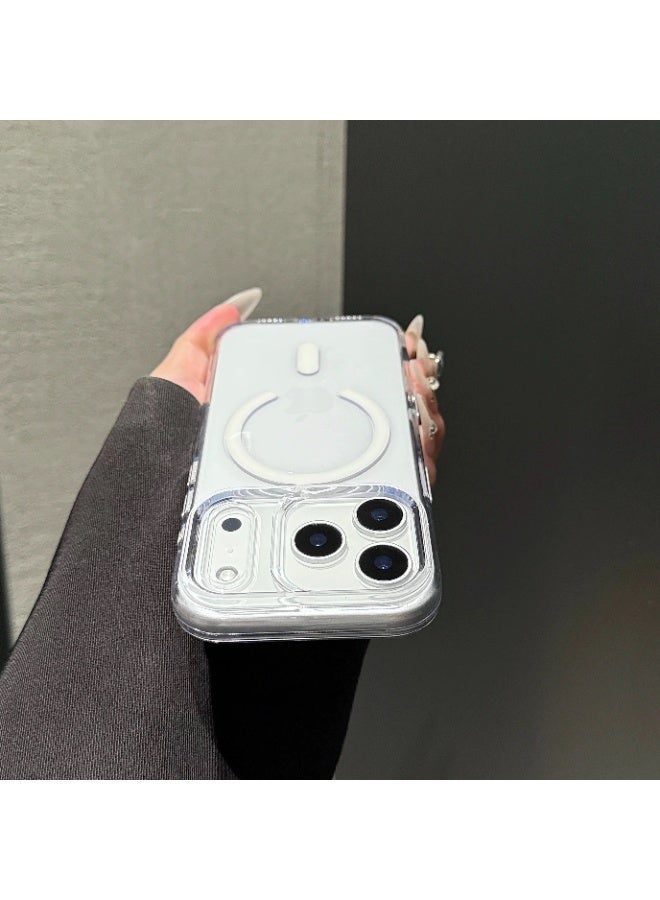 غطاء آيفون 17 برو ماكس مع زر كاميرا ذكي، غطاء مغناطيسي متين مقاوم للصدمات، شفاف بلوري مضاد للاصفرار مع حماية شاشة عالية الدقة (أبيض) - Image 3