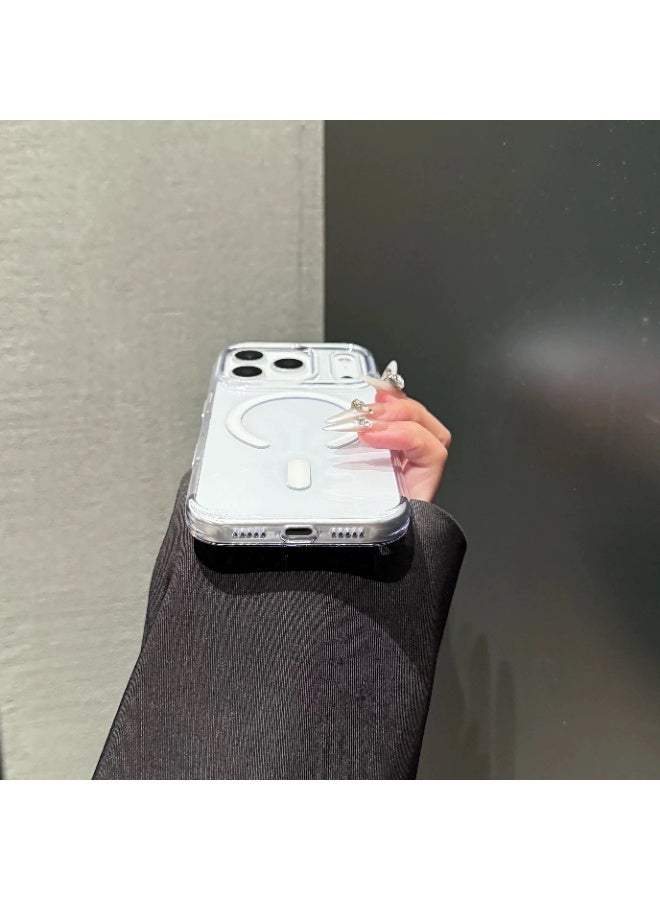 غطاء آيفون 17 برو ماكس مع زر كاميرا ذكي، غطاء مغناطيسي متين مقاوم للصدمات، شفاف بلوري مضاد للاصفرار مع حماية شاشة عالية الدقة (أبيض) - Image 2