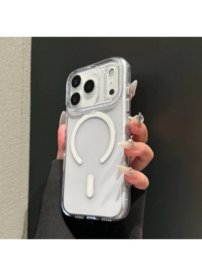 غطاء آيفون 17 برو ماكس مع زر كاميرا ذكي، غطاء مغناطيسي متين مقاوم للصدمات، شفاف بلوري مضاد للاصفرار مع حماية شاشة عالية الدقة (أبيض) - Image 1