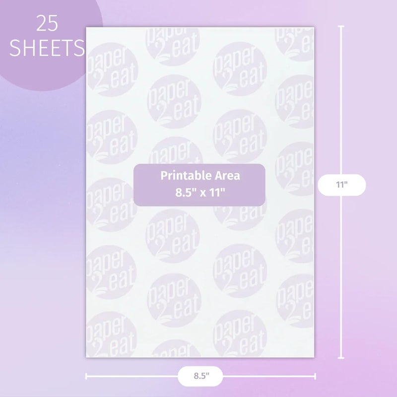 paper2eat أوراق نقل معجزة صالحة للأكل (سابقًا أوراق نقل الشوكولاتة) 8.5" × 11" – 25 قطعة – لطابعات الورق الصالح للأكل - Image 2
