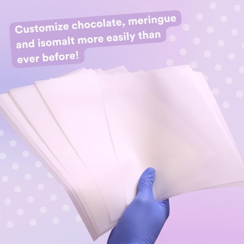 paper2eat أوراق نقل معجزة صالحة للأكل (سابقًا أوراق نقل الشوكولاتة) 8.5" × 11" – 25 قطعة – لطابعات الورق الصالح للأكل - Image 3